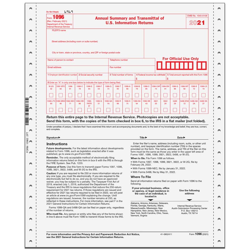 1096 Continuous Transmittal Form