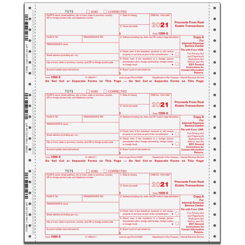 1099-S 4-Part Continuous Form - 3up