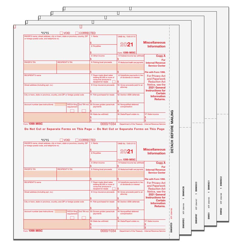 1099 Misc Miscellaneous Income 5 Part 2 Up Packaged Set