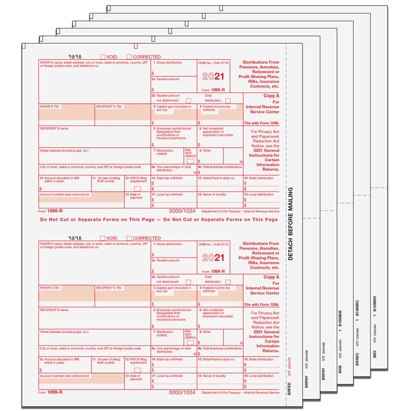 1099-R Distributions from Retirement Accounts 6-Part 2-up Packaged Set