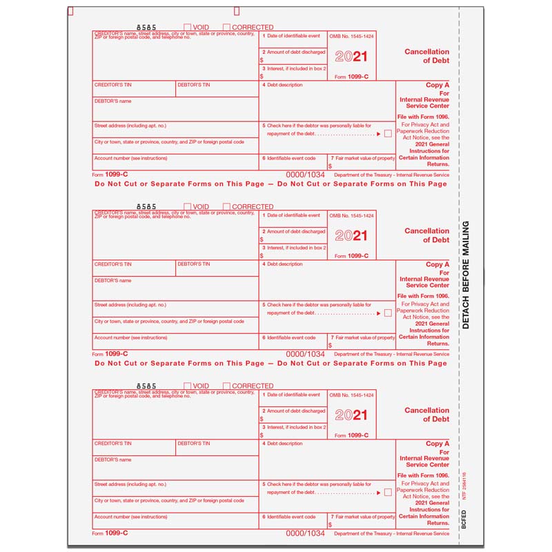 1099-C Cancellation of Debt Federal Copy A - 2up