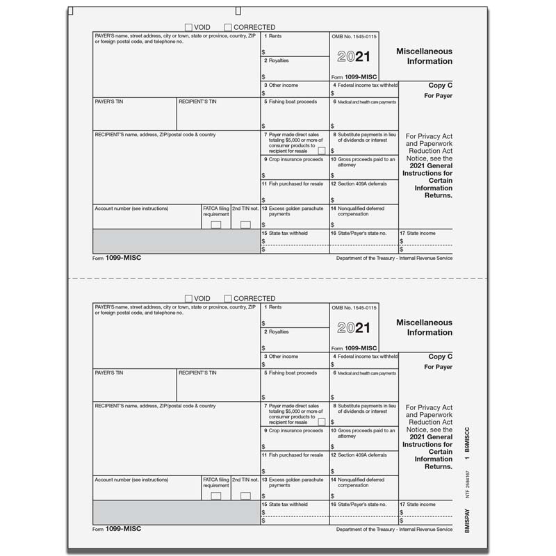 1099 Misc Miscellaneous Income Payer Copy C 2up