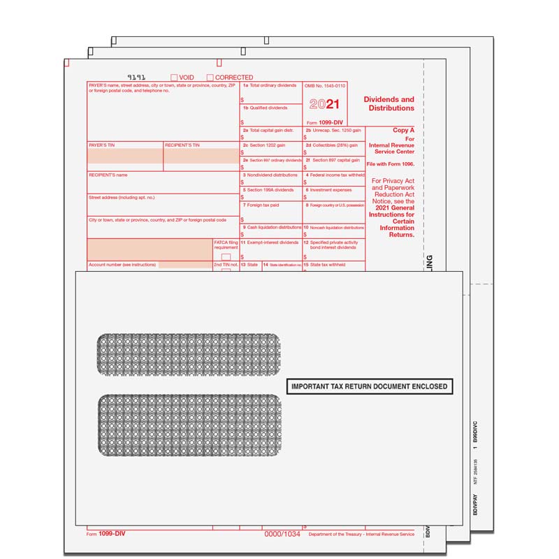 1099-DIV Dividends and Distributions 3-Part TaxPacks with Envelopes ...