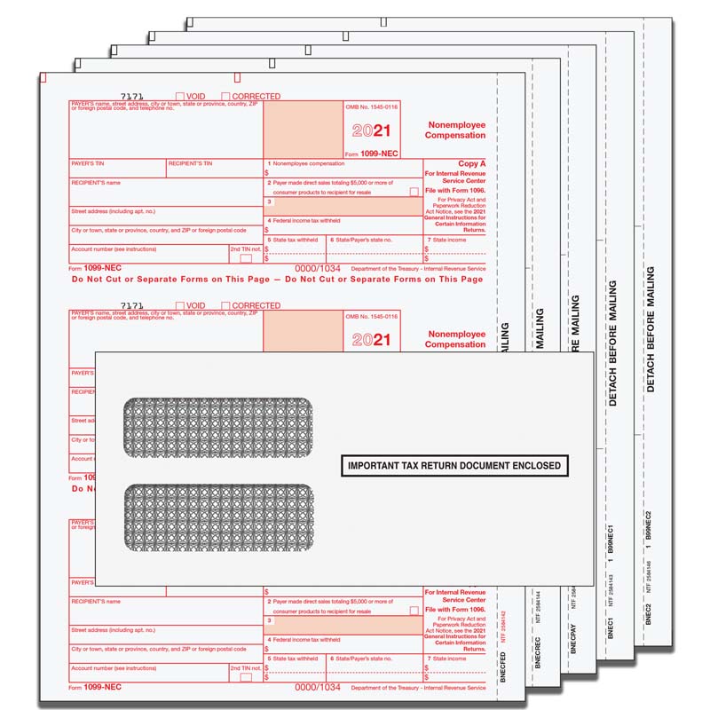 1099NEC Nonemployee Compensation 5Part TaxPacks with Envelopes (Self