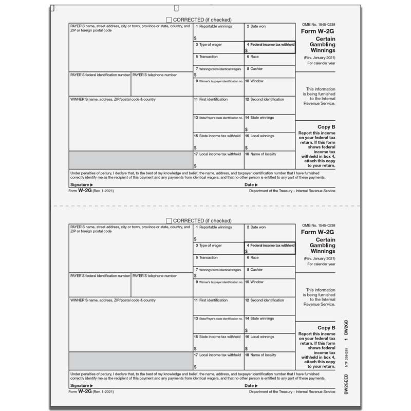 W-2G Certain Gambling Winings Copy B Federal - 2up